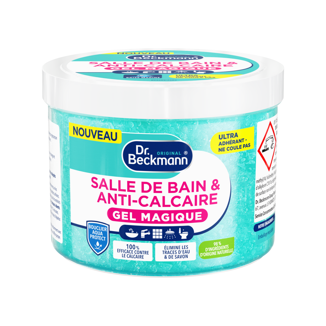 Pot de gel magique Dr. Beckmann pour salle de bain et anti-calcaire, ultra-adhérent.