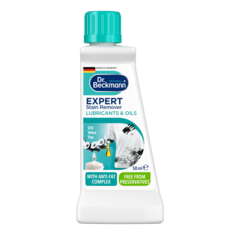 Expert Stain Remover Lubricants & Oils – White plastic bottle with turquoise cap, clear liquid, stain remover for lubricants and oils, 50ml.-small