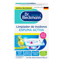Limpiador de Inodoros Espuma activa – Caja de cartón blanco con secciones turquesas y azules que contiene tres bolsas de limpieza individuales.-small