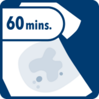 Deixar atuar durante cerca de 60 minutos (não deixar secar). Para nódoas mais difíceis, deixar o líquido atuar durante mais tempo.