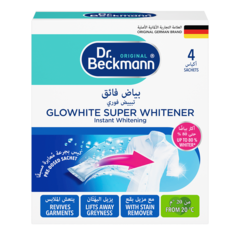 البياض الفائق – صندوق أبيض بأقسام فيروزية وزرقاء يحتوي على 4 أكياس من مسحوق التبييض لغسيل الملابس.-small