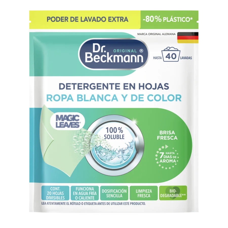 Detergente en Hojas para Ropa Blanca y de Color