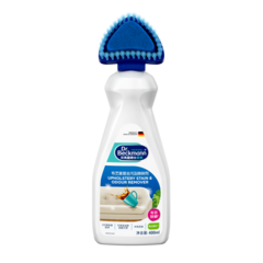 布艺家居去污及除味剂 Upholstery Stain & Odour Remover – 白色塑料瓶配蓝色刷头和蓝色标签，标签上有家用产品图案。-small
