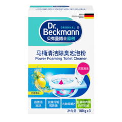 马桶清洁除臭泡泡粉 Power Foaming Toilet Cleaner – 白色粉末产品盒,配有青绿色和蓝色设计,展示马桶碗、泡沫清洁剂和柠檬图像。-small