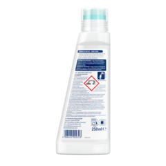 Power Brush Tira-Nódoas – Frasco plástico branco com tampa azul-turquesa, 250ml, com símbolo de aviso e rótulos multilíngues.