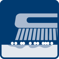 [Translate to Poland:] Powierzchnie i obszary na zewnątrz (kostka brukowa i kamienie, skrzynki na kwiaty itp.): Nanieść proszek bezpośrednio na zwilżoną powierzchnię. Pocierać szczotką do szorowania kierując się w dół i spłukać wodą.