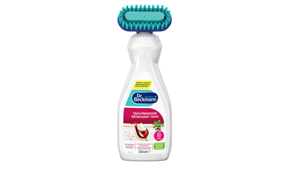 Flacon Dr.&nbsp;Beckmann Tapis détachant avec brosse turquoise intégrée, 550 ml, fond blanc.