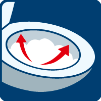 [Translate to German:] Es entsteht sofort ein tiefenreinigender Schaum. Sobald der Schaum zerfällt, Toilette spülen und mit der Bürste durch das Becken gehen.