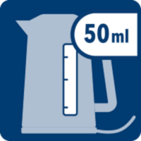 [Translate to German:] 50 ml Entkalkerflüssigkeit (ca. 1/2 Tasse) in den Wasserkocher geben und anschließend mit 500 ml Wasser auffüllen. Nicht erhitzen. Bei hartnäckiger Verkalkung 100–150 ml Entkalkerflüssigkeit verwenden und den Wasserkocher mit Wasser bis über den Kalkrand auffüllen.