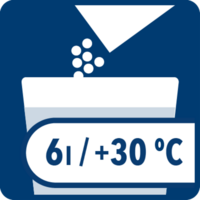 Beutelinhalt in 6 l möglichst heißem (ab 30 °C) Wasser restlos auflösen.