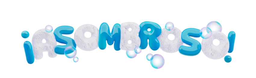 Letras 3D decorativas que forman una audaz palabra de claim promocional, estilizada con texturas coloridas para enfatizar la emoción y el impacto.