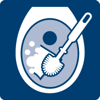 [Translate to Lithuania:] Po kelių sekundžių suaktyvinkite putas pamaišydami ir nušveisdami paviršių tualeto šepečiu. Kruopščiai nuvalykite tualetą paskirstydami putas tualeto viduje ir po apvadu.