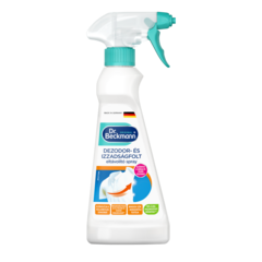 Dezodor- és izzadságfolt eltávolitó spray – Fehér spray palack türkiz indítóval és kupakkal, kék és narancssárga mintával.-small