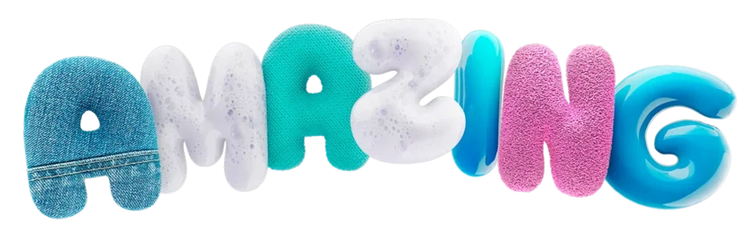 Decorative 3D lettering forming a bold promotional claim word, styled in colorful textures to emphasize excitement and impact.